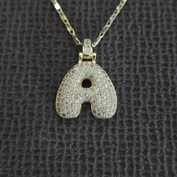 Gemelli Jewelry - Gemelli👭 Puffy Pave Cubic Zirconia💎 Letter "A" Initial Pendant Necklace